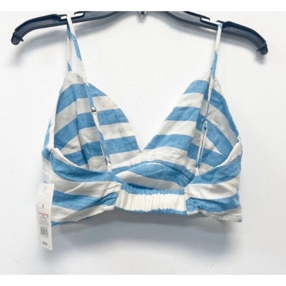 A New Day Women's Beach Bungalow Linen Bralette Tank Top Blue White Striped Lg - Picture 3 of 9